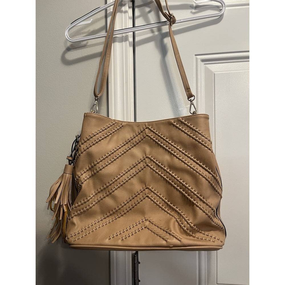 Big Buddha Boho Hobo Bag | Tan Vegan Leather Tassel Tote Cottagecore Boho Chic